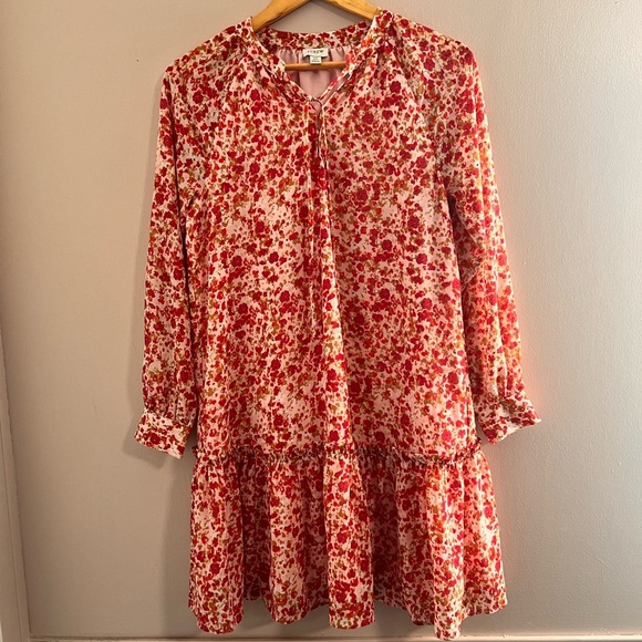 J. Crew Red and White Tiered Bishop Sleeve Dress - Picture 2 of 10